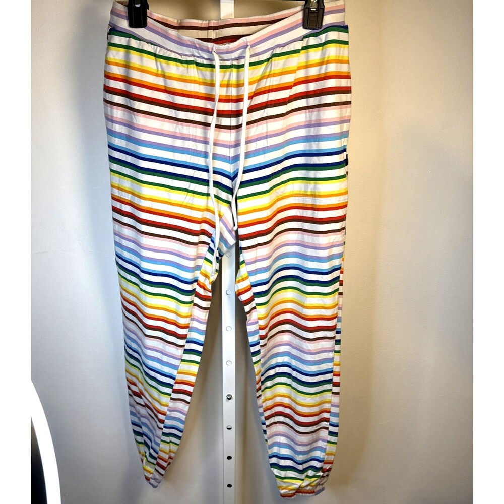 TomboyX Rainbow Striped Cotton Blend Jersey top/pants Loungewear Jogger Set L/M* - Picture 4 of 7
